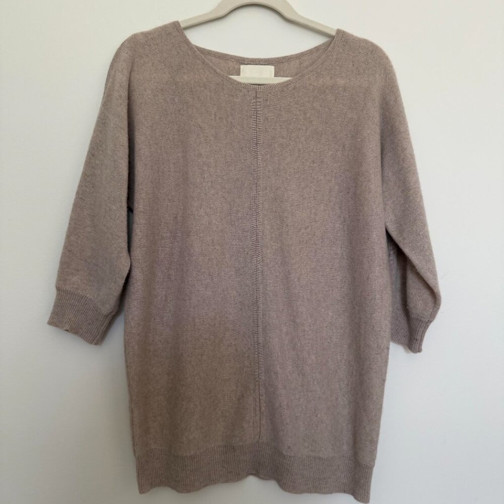 Cynthia Rowley 100% Cashmere 3/4 Sleeve Sweater Quiet Luxury Beige - Medium